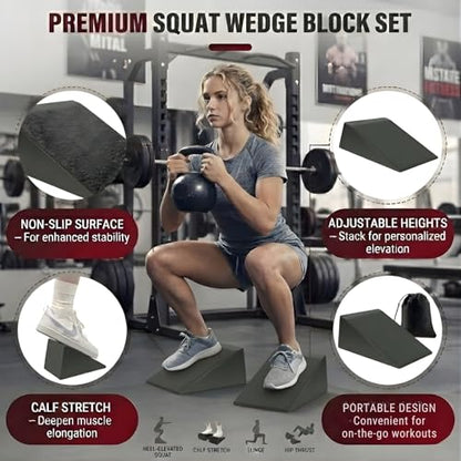 Slant Board for Calf Stretching & Squats – Non-Slip Heel Elevated Squat Wedge Block for Weightlifting, Squat Mobility & Performance | Workout Wedge to Improve Squat Form, Balance & Strength