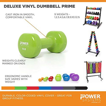 Power Systems Deluxe Vinyl Coated Dumbbells – Color-Coded, Non-Slip Grip Hand Weights, Multiple Weight Options, Sold in Pairs - style: 4lbs