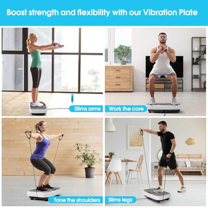 SoftGym Waver Vibration Plate Exercise Machine for Lymphatic Drainage Weight Loss,120 Speed Levels Vibrating Platform with Resistance Bands,Full-Body Workout Equipment for Muscle Activation - style: Slim- White