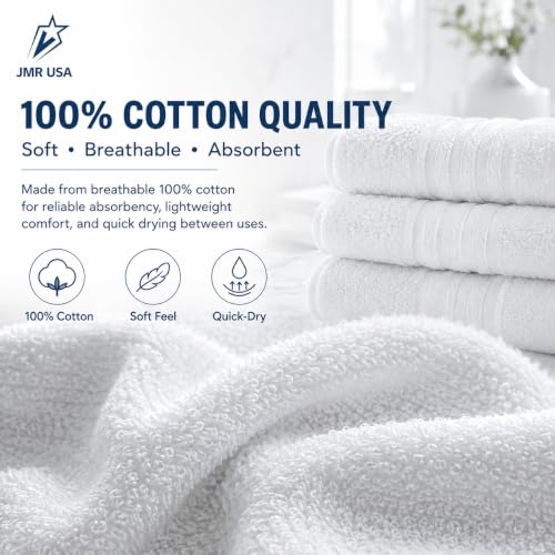 White Cotton Bath Towels 12-Pack (24x48), Lightweight Quick-Dry Gym & Pool - color: White-12 Pcs, size: 24X48