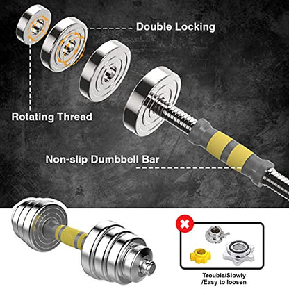 PHOEROS Adjustable Dumbbell Set - 44/66/88 LBS weights set, Dumbbell Barbell 3 in 1, Steel Dumbbells Pair with Connecting Rod for Adults Women Men Fitness Workout, Home Gym Exercise Training Equipment