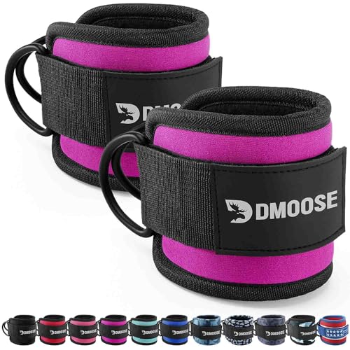 DMoose Fitness Ankle Strap for Cable Machine - One Size Fit with Premium Padding Cuffs, Ankle Bands for Working Out, Booty Workouts, Leg Extension, Hip Abductors, Kickbacks & Lower Body Exercises - color: magenta