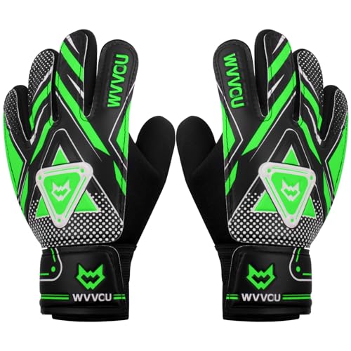 WVVOU Kids Goalie Gloves Soccer,Goalkeeper Gloves for Kids 8-12,Goalie Gloves Youth with Double Protection,Super Grip Anti-Slip Palm for All-Weather Training & Match Play - color: Green, size: 8