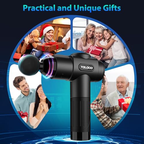 TOLOCO Massage Gun, Deep Tissue Back Massage for Athletes for Pain Relief, Percussion Massager with 10 Massages Heads & Silent Brushless Motor, Fathers Day Dad Gifts, Black