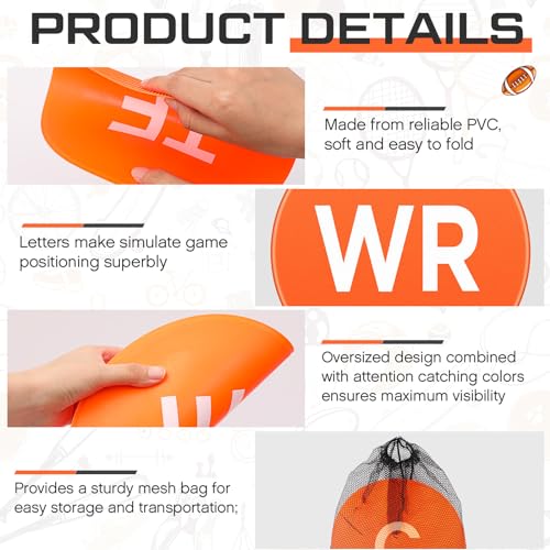 9 Pcs Football Lineman Spot Markers with Mesh Bag 9 Inch Non Slip Vinyl Poly Floor Agility Dots Flat Field Cones for Football Coaching Speed Agility Training Equipment