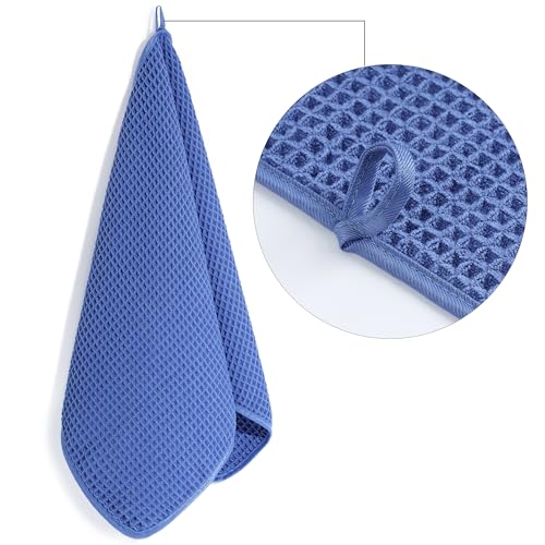 POLYTE 430 GSM Poly Blend Microfiber Quick Dry Waffle Hand Towel, 16x30 in - color: Royal Blue