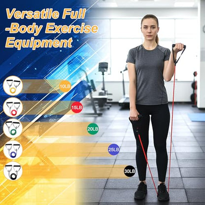 10-Piece Resistance Band Set with Handles & Door Anchor - Adjustable Exercise Tubes for Strength Training, Muscle Toning, Physical Therapy, and Home Workouts for Men and Women