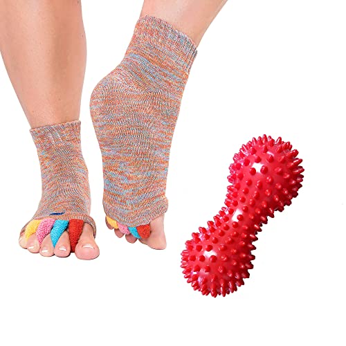 Multicolor Socks (Medium) and Peanut Ball Foot Massager - Plantar Fasciitis Relief - color: Multicolor, size: Medium