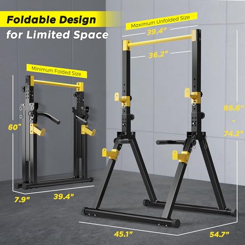 SogesHome Power Tower Dip Station Pull Up Bar for Home Gym, Adjustable & Foldable Multifunction Fitness Workout Station with Triangular Stability Design for Strength Training