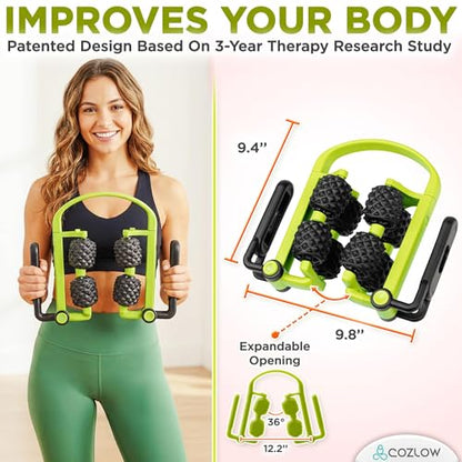 3 in 1 Lymphatic Drainage Massage Tool - Back Massager - Cellulite Roller - Arm + Leg Muscle Trigger Point Myofascial Release - color: Green/Black