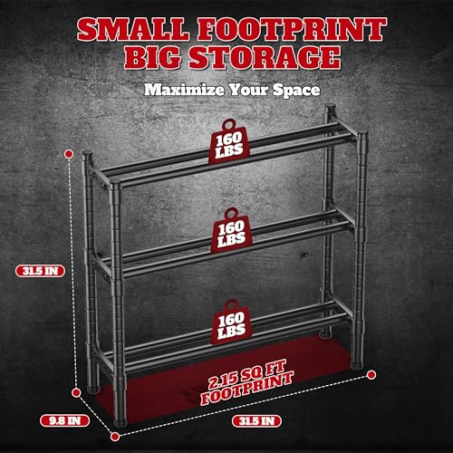 Sturdy Dumbbell Rack for Home Gym Storage | Adjustable Tiered Weight Rack | 3-Tier Metal Black Powder-Coated | Ideal for Dumbbells, Kettlebells, and Medicine Balls Storage