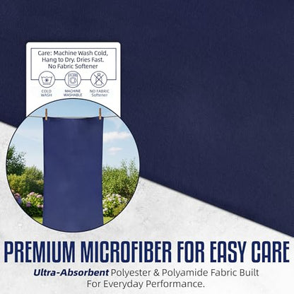Hooded Microfiber Gym Towel – Highly Absorbent Car Seat Towel with Carry Bag – Double-Sided Sweat Towel, Reversible, Quick Dry & Sand-Resistant Fabric, Navy Blue, 130 x 60cm