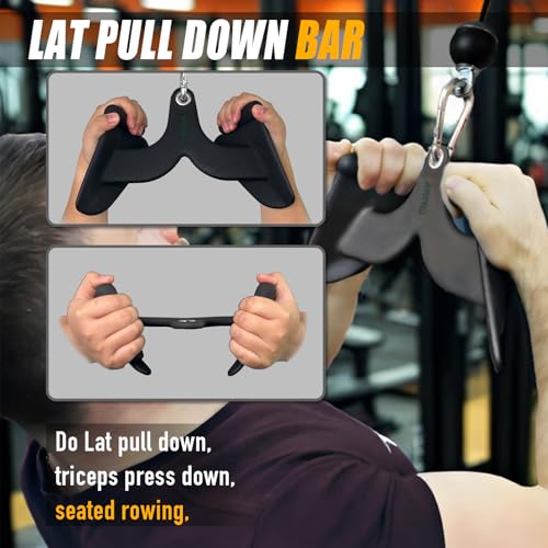 Home Gym Fitness Rowing T-bar V-bar Pulley Cable Machine Attachment, Bicep Curl Tricep LAT pulldown Bar Back Strength Training Handle Grips LAT Pull Down Bar for Seat Row Workout - style: BTBAR 1901