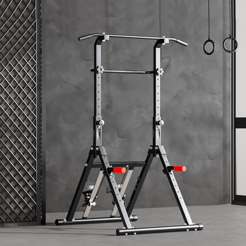 SogesPower Foldable Pull Up Bar Station Power Tower with Stair Stepper,Adjustable Free Standing Pull Up Dip Station for Home Gym,Multi-Function Strength Training Workout Equipment
