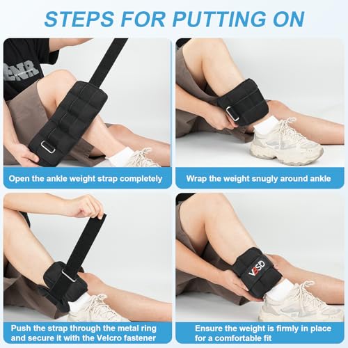 Adjustable Ankle Weights for Men Women, 2 4 6 8 10 lbs 1 Pair Leg Weight Straps, Weighted Ankle Weight Set with Removable Sandbags for Walking Running Yoga Physical Therapy Gym Home Workout