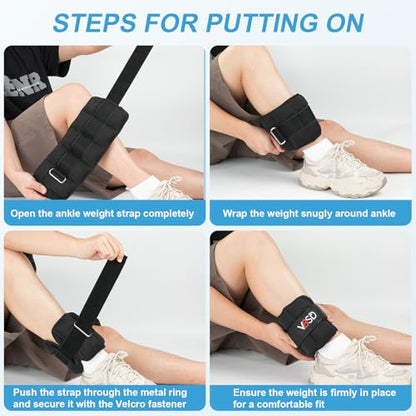 Adjustable Ankle Weights for Men Women, 2 4 6 8 10 lbs 1 Pair Leg Weight Straps, Weighted Ankle Weight Set with Removable Sandbags for Walking Running Yoga Physical Therapy Gym Home Workout