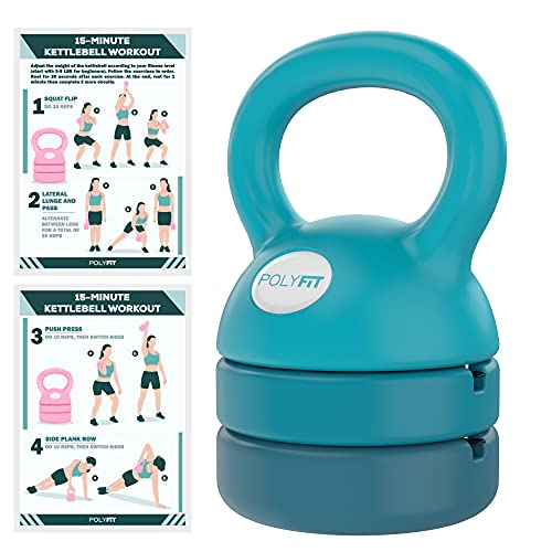 Polyfit Adjustable Kettlebell | 5 lb - 12 lb | Kettlebells Weights Set for Home Gym | Kettle Bell Sets for Women at Home - color: TEAL