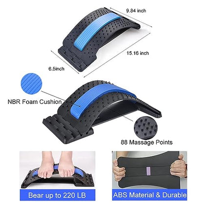 Back Stretcher for Lower Back Pain Relief, 4 Level Adjustable Lumbar Cracker Board Massager, Stretching Device for Scoliosis, Sciatica, Herniated Disc, Posture Correction (Blue)