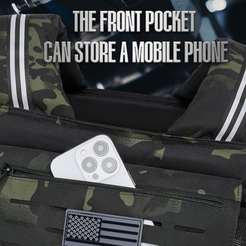KRYLIX Adjustable Weighted Vest 0-40 lbs with Front Storage Pocket Solid Removable Iron for Muscle Building Workout Secure Waist Fit for Men Man Camo Tactical Military