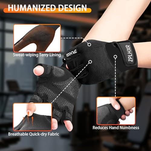 Workout Gloves for Men and Women, Gym Gloves for Weight Lifting, Exercise, Cycling, Training & Fitness, Fingerless with Padded Grip, Full Palm Protection & Breathable Design - size: Medium