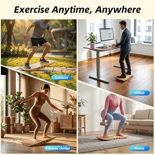 Wooden Balance Board, Non-Slip Wobble Balance Board Trainer for Standing Desk,Core Strength, Surfing, Skateboarding,Rocker Board for Home Gym, Fitness & Indoor Play