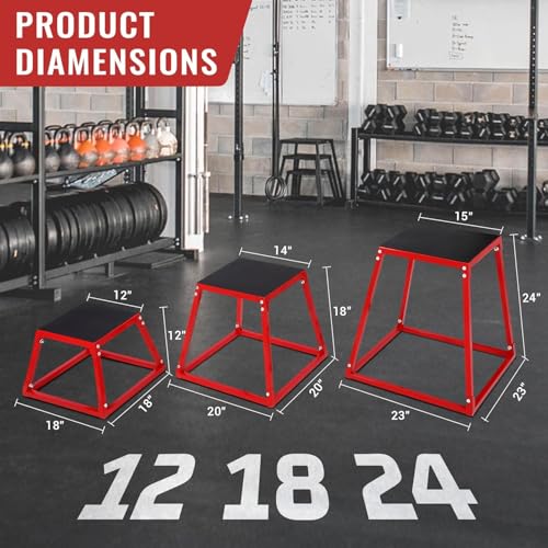Plyometric Jump Box,Heavy Duty Steel Jumping Box with Rubber Pad,Step Up Box Set(12 18 24 Inch),550lbs Capacity,Deadlift Platform for Strength Training Conditioning Step Up Workouts Men Women