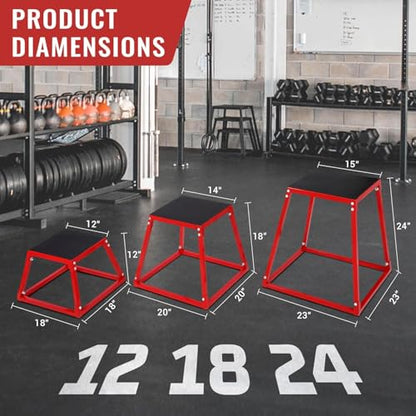 Plyometric Jump Box,Heavy Duty Steel Jumping Box with Rubber Pad,Step Up Box Set(12 18 24 Inch),550lbs Capacity,Deadlift Platform for Strength Training Conditioning Step Up Workouts Men Women