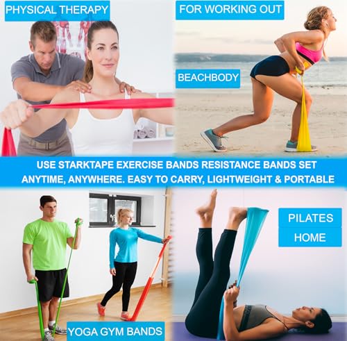 Resistance Bands Set. 3 or 5 Pack Non-Latex Physical Therapy, Professional Elastic Band. Perfect for Home Exercise, Workout, Strength Training, Yoga, Pilates, Rehab, Gym - color: Yellow/Red/Green/Blue/Gray