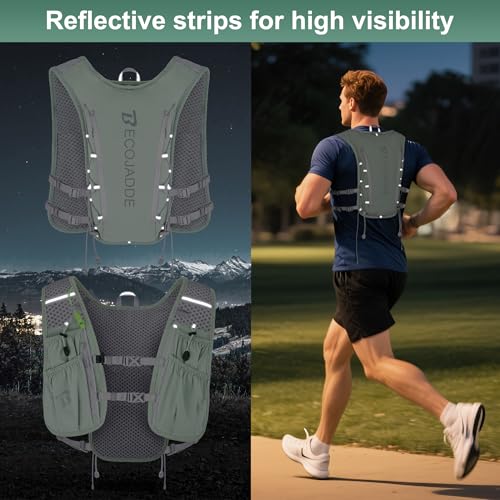 BECOJADDE Running Vest for Women Men, 5L/6L Lightweight Hydration Backpack Running Pack for Marathon, Trail, Cycling, Hiking, Jogging - color: Green
