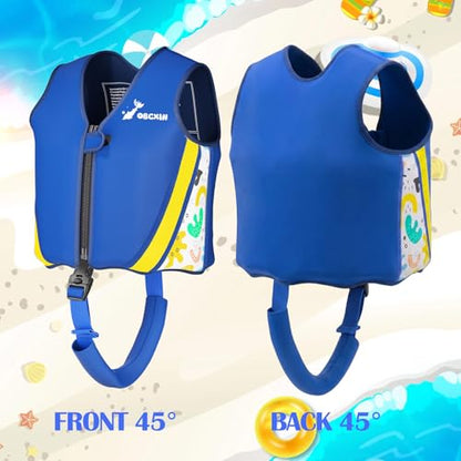 Swim Vest for Toddlers & Kids, Neoprene Swimming Aid Vest with Removable Floatation Pads, Adjustable Safety Strap & Secure Zip, Toddler Swim Trainer Floaties for Boys Girls 2-9 Years