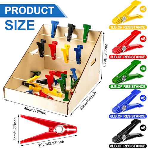 25 Pcs Graded Pinch Pin Exerciser, Finger Exerciser Hand Exercise Equipment with Wooden Storage Stand Occupational Trainer Tools Pinch Hand Clips for Conditioning Grip Strength Trainer