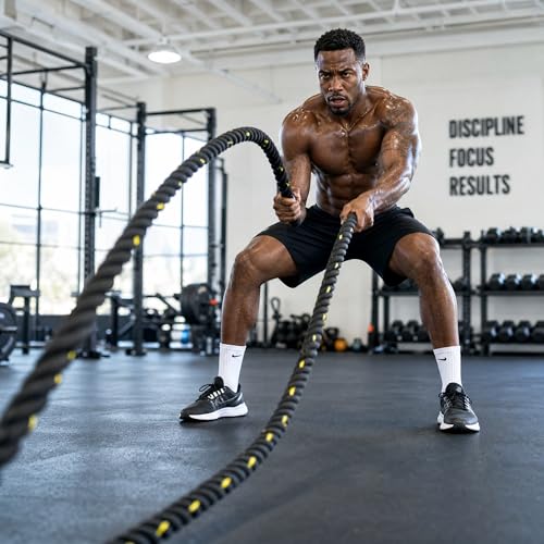 Fitvids Battle Rope 1.5Inch 2 Inch Diameter Poly Dacron 30 FT, 40 FT, 50 FT Length, Heavy Ropes for Home Gym and Workout