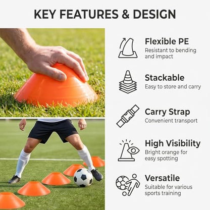 20Pcs Orange Soccer Disc Cones with Carry Strap Multi-Sport Training Cones Agility Soccer Football Markers for Sports Drills Practice Outdoor