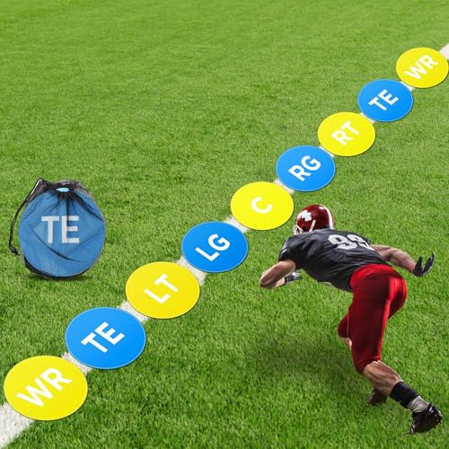 9 Pcs Football Lineman Spot Markers with Mesh Bag 9 Inch Non Slip Vinyl Poly Floor Agility Dots Flat Field Cones for Football Coaching Speed Agility Training Equipment - color: Blue, Yellow