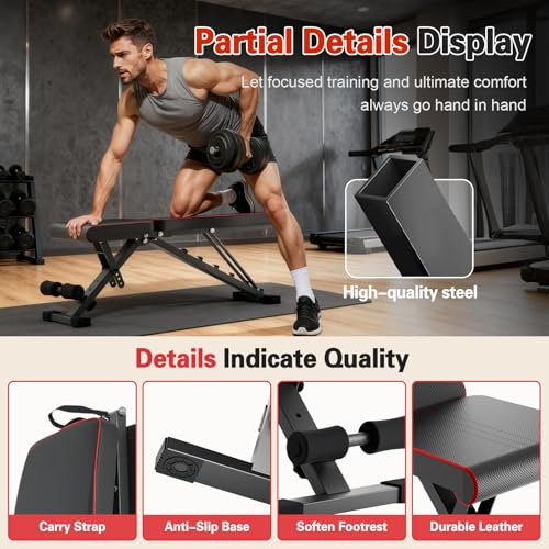 2026 ALSO GO New Adjustable Weight Bench, Workout Benches with Leg Extension, Foldable Incline Decline Bench Press, Roman Chair, Full Body Strength Training Equipment for Home Gym - color: Deep Black