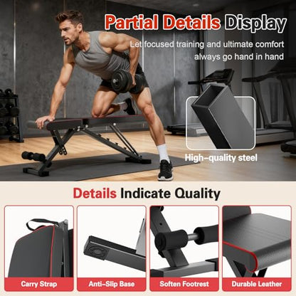 2026 ALSO GO New Adjustable Weight Bench, Workout Benches with Leg Extension, Foldable Incline Decline Bench Press, Roman Chair, Full Body Strength Training Equipment for Home Gym - color: Deep Black