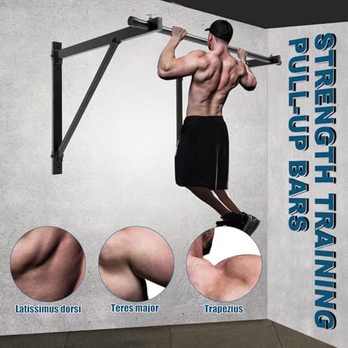 ECOTRIC 46" Wall Mounted Pull Up Chin Up Bar Heavy Duty Gym Workout Fitness Home Mount Fitness 500lbs