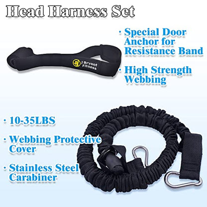 J Bryant Neck Harness Head - Weight Lifting with Resistance Tube Bands - Door Anchor Set Adjustable Neck Training Strap Exercise Equipment - color: Black-M(20"-23")
