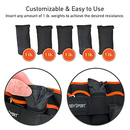Body Sport Adjustable Ankle Weights, 1 lb.–5 lb. – Customizable Ankle and Wrist Weight Sets for Men, Women, and Kids – Workout Aid for Added Resistance – Weight Set for Walking, Running,