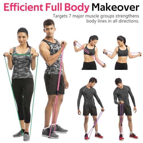 RENRANRING Figure 8 Fitness Resistance Bands with Handles - Exercise Tube Band Set of 3 for Arm and Shoulder Stretch, Rope 8 Word Elastic for Women and Men - color: Green, Pink, Purple