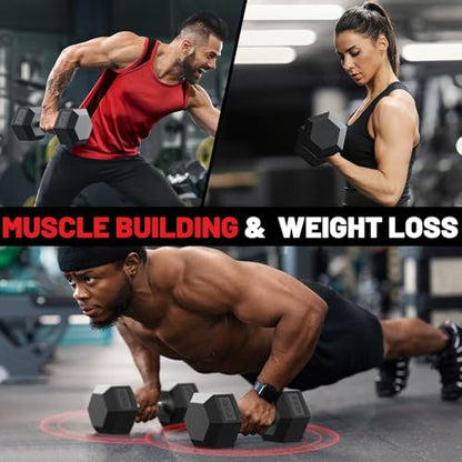 PAPABABE Hex Dumbbell Set with Rubber Grip 2.5-125lb, Odorless Rubber Coated Weight Fixed Dumbbells Set of 2/Single, Weights for Women at Home, Hand Weights for Home Gym & Strength Training,Pesas Para Ejercicios - size: 6 lb, Pair, style: Rubber Grip