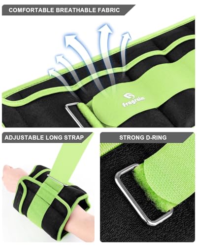 Fragraim Adjustable Ankle Weights 1-3/4/5/6/8/10/12/15/20 LBS Pair with Removable Weight for Jogging, Gymnastics, Aerobics, Physical Therapy - color: Green, style: 5 lbs each( 10 lbs pair)