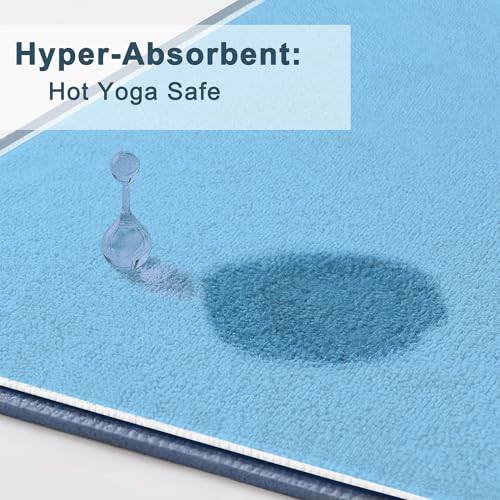 2 Pack Yoga Mat Towels with Bonus Grip Socks, Sky Blue + Rose Pink | Elegant Embroidered, 1-Second Sweat Absorption & Non-Slip | Machine Washable Microfiber | Hot Yoga, Pilates | 73''*27.6''