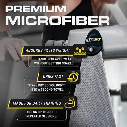 Microfiber Gym Towel - Sweat Absorbing, Quick Dry & Odor-Resistant Workout Towel for Men & Women with Magnet & Clip for Easy Attachment to Benches, Equipments & Bags - 29” x 29” (Grey)