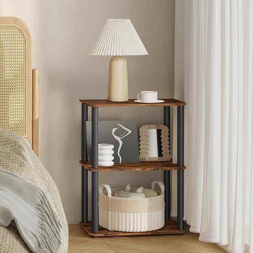 VASAGLE 3-Tier Shelf, Storage Shelves, Bookcase with Shelves, Living Room - color: Rustic Brown + Ink Black, size: 3 Tiers (15"W)
