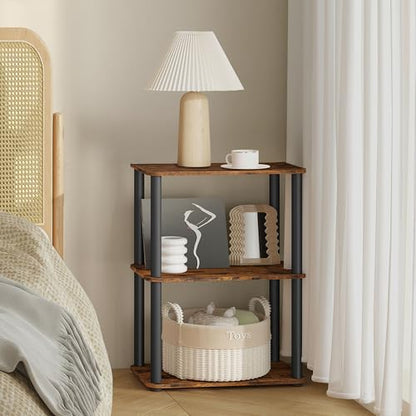 VASAGLE 3-Tier Shelf, Storage Shelves, Bookcase with Shelves, Living Room - color: Rustic Brown + Ink Black, size: 3 Tiers (15"W)