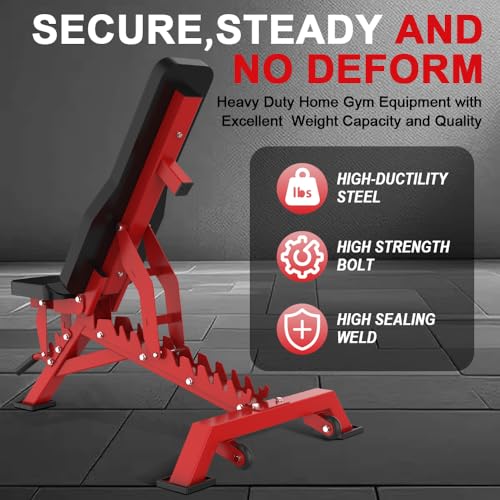 Strength Weight Bench 32 Adjustable Positions Training Benches - Heavy Duty Home Gym Equipment with 1300 LBS Weight Capacity Durable Steel Construction Incline Decline Bench for Full Body Workout - color: Red