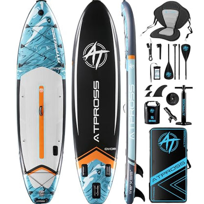 11'6"x35" Inflatable Paddle Board, 450lbs Extra Wide Stand Up Paddleboard for Adults with Premium SUP Accessories Kit & Backpack, Blow Up Kayak Non-Slip Stable Deck Boat for Yoga Fishing Surf - style: blue/ kayak seat