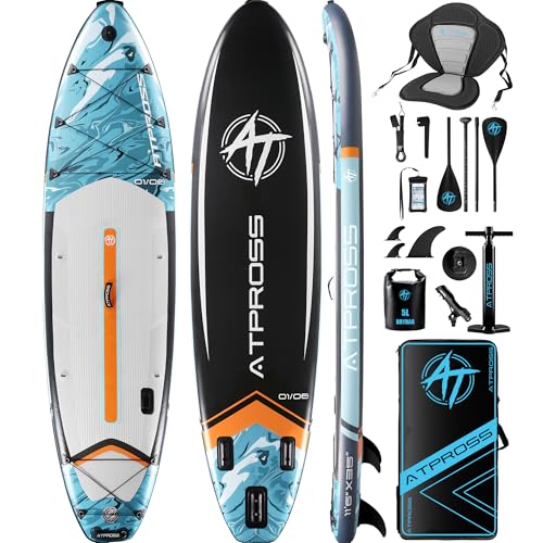 11'6"x35" Inflatable Paddle Board, 450lbs Extra Wide Stand Up Paddleboard for Adults with Premium SUP Accessories Kit & Backpack, Blow Up Kayak Non-Slip Stable Deck Boat for Yoga Fishing Surf - style: blue/ kayak seat