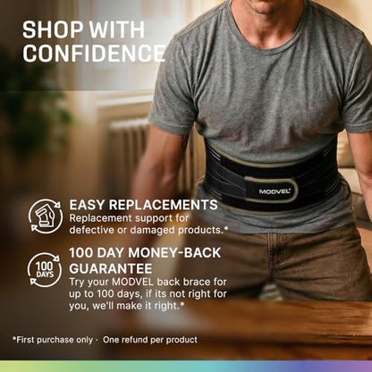 Modvel Back Brace for Lower Back Pain Women and Men – Lumbar Support Belt for Sciatica, Herniated Disc, Muscle Strain – Adjustable Breathable Work Brace with 6 Stays – Support for Posture – Size XXL
